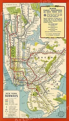 1951 Manhattan NYC Subway Historic Map - 24x42 • $26.95