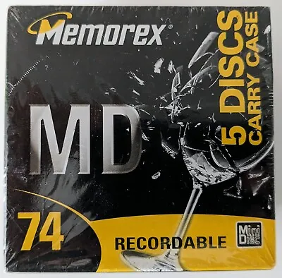 5 X  Memorex Blank Recordable MiniDiscs MD 74 ***New Sealed Box Storage Case*** • £19.99