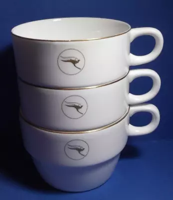 3 X QANTAS Tea Coffee Cups Airway Air Airlines Food Service WEDGWOOD Bone China • $41.34