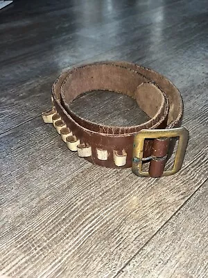 Vintage Brown Leather Ammo Ammunition Cartridge Belt Size 39 24 Round Loops • $39.49