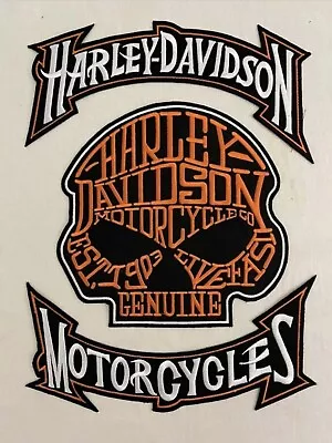 Harley Davidson New Style Patch Orange Color Set Of 3 Pcs Iron On Motor Bike Jac • $59.99