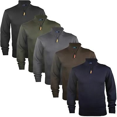 Mens Soft New Half Zip Funnel Neck Pullover Jumper Sweater Long Sleeve Top S-XXL • £12.99