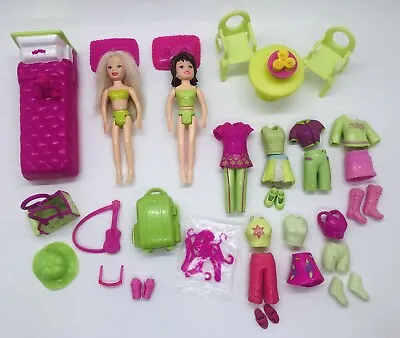 $26.99 • Buy Polly Pocket Lot Of Dolls W/ Green And Pink Clothes Outfits Furniture Pillows