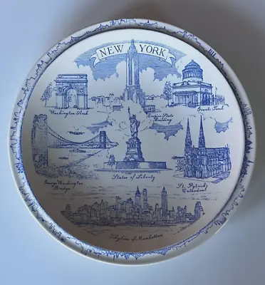 Vernon Kilns Collector Plate ~ Manhattan NEW YORK ~ 1st Edition ~ 10 1/2  ~ Blue • $30
