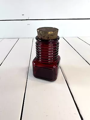 Wheaton Vintage Ruby Red Glass Apothecary Small Bottle Jar Ribbed With Cork • $11