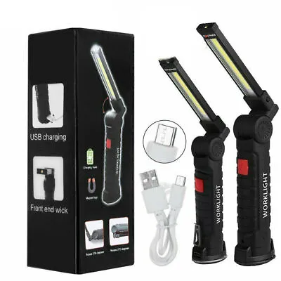 Magnetic Rechargeable COB LED RED Work Light Lamp Flashlight Folding Torch • $13.17
