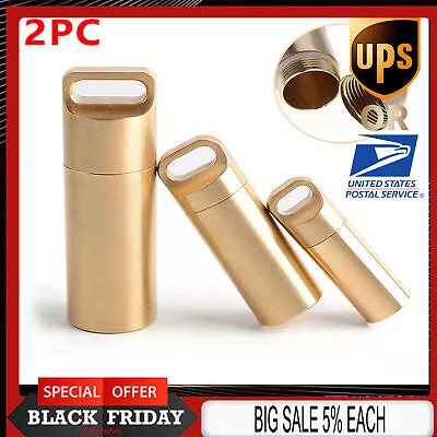 2pc Waterproof Bottle Holder Brass Container Keychain Medicine Capsule Pill Case • $6.64