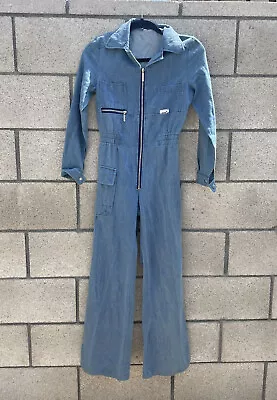 Vintage Denim Flare Leg 70s Long Sleeve Jumpsuit  • $150