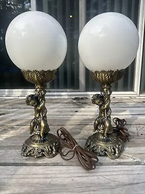 $399 • Buy Lovesky & Lovesky Mid-Century Modern Cherub 17.5” Ball Shade Table Lamps 1966