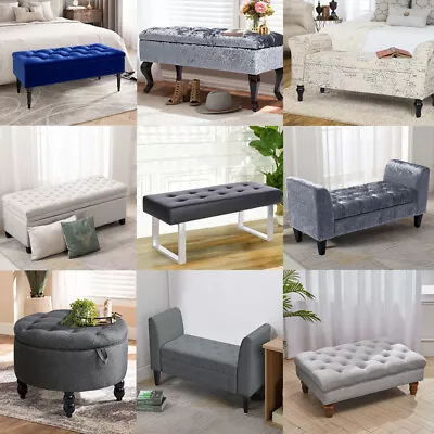 Upholstered Ottoman Storage Box Trunk Chest Bedding Blanket Seat Bench Footrest • £149.95