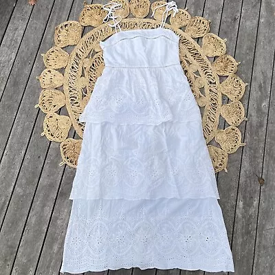 JAASE White Cotton Embroidered Lace Tiered Dress Size M Boho Hippy Festival • $45