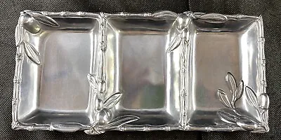 Arthur Court Three Section Aluminum Divided Dish Olive And Leaves 9x5 • $12.95