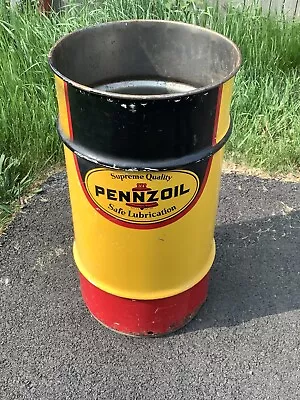 VTG PENNZOIL SAF LUBRICATION 120lb OIL GAS DRUM BARREL CAN TRASH GARAGE SHOP • $129