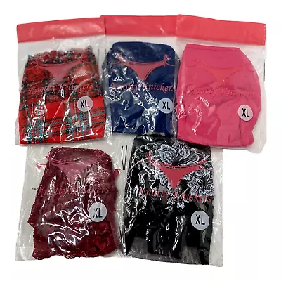 New Knotty Knickers Set Of 5 Panties Sz XL Black Red Plaid Blue Pink SEXY (2181) • £19