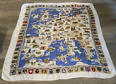 Vintage Antique Rectangle Souvenir Tablecloth Europe Map With Country Crests • $30