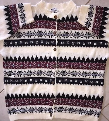 VTG KNITCREST MONTREAL Fair Isle Snowflake Metal Button Cardigan Sweater WOMEN L • $13.97