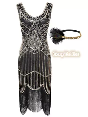 $32 • Buy Black Gold Ladies 1920s Roaring 20s Flapper Gatsby Costume Sequins Outfit Dress