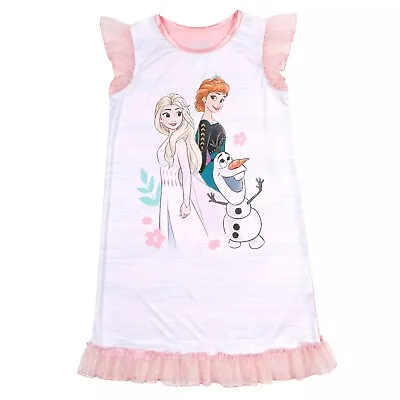 Frozen Elsa Anna And Olaf Girl's Tulle Flutter Sleeve Nightgown Gown • $22.99