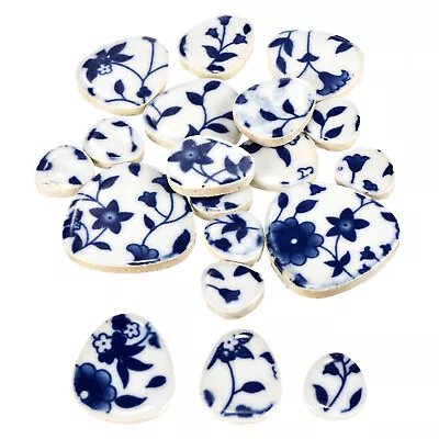 100g Ceramic Mosaic Tiles Pebble Blue And White Ceramic Tiles • $11.93