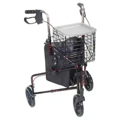 Drive Medical 3 Wheel Walker Rollator With Basket Tray And Pouch Flame Red • $71.92