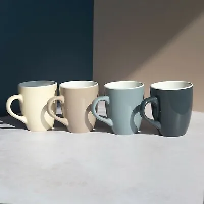 Set Of 4 Mugs 340ml Coffee Tea Cups Plain Multi Colour Cappuccino Latte Mug • £10.99
