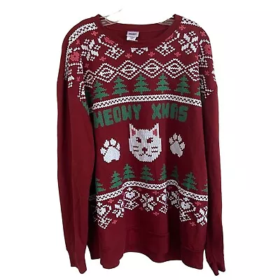 EXC Extreme Concepts Cat Meowy Xmas Ugly Sweater Light Weight Red XXL 2XL • $24.95