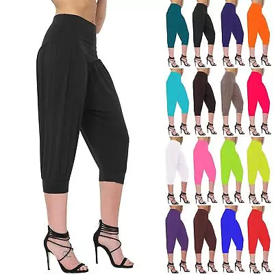 Ladies Women Plain 3/4 Ali Baba Cropped Harem Baggy Loose Leggings Trouser Pants • £5.49