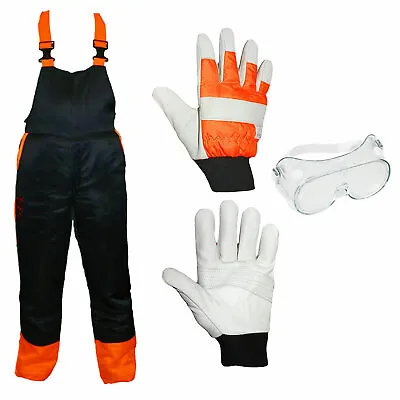 Chainsaw Bib Brace Large 34/38 Class A 20m/s + Forestry Gloves + Safety Goggles • £86.99