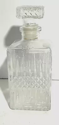 Vintage Liquor Whiskey Decanter Bottle With Cap Square Pattern Crystal Cut Z15 • $21.95