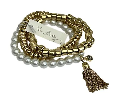 Vera Bradley Mod Elegance Tassel Stretch Bracelet Set In Gold Tone • $13.99