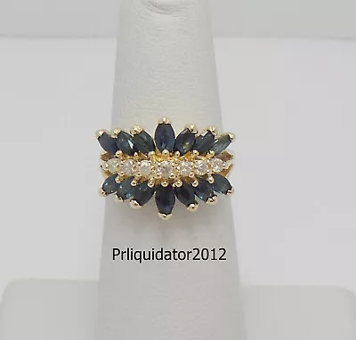 Vintage 1.16CT Natural Sapphire And Diamond Halo Ring Band 14K Yellow Gold • $349.99