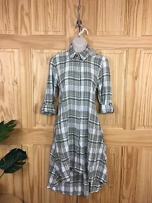 Apricot Shirt Dress 8 Women Check Tartan Plaid Green White Asymetrical Lagenlook • £20