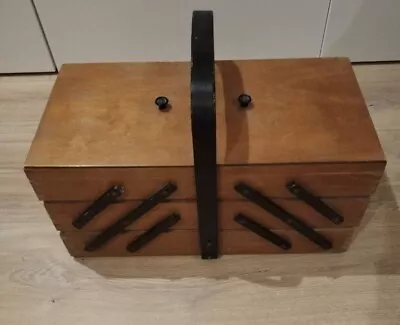 VTG Retro Mid_Century Art Deco Wooden Folding Sewing Box Cantilever 3-Tier • £0.99