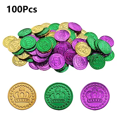 100Pc Mardi Gras Plastic Gold Coin Toy 3 ColorsMardi Gras Coins Props Ornaments • $16.06