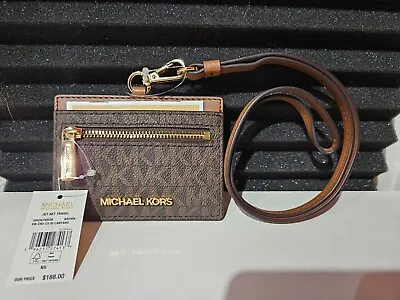 Michael Kors Jet Set Travel Women's Brown Logo Card Case Lanyard • $37.95