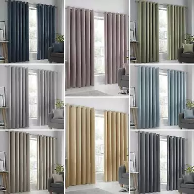 £5.95 • Buy Block-Out Eyelet Curtains Plain Thermal Dim-Out Ready Made Ring Top Curtain Pair