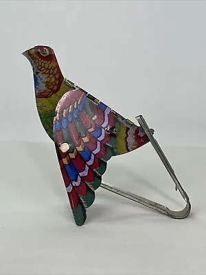 Vintage Colorful Tin Litho Hand Activated Squeaking Wing Flapping Bird Toy • $24.99