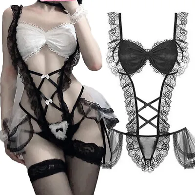 Sexy Women Lingerie Maid Waitress Servant Cosplay Costume Dress Apron Uniform US • $13.49