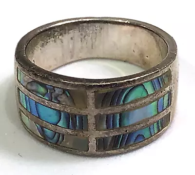 CFJ Ring Sterling Silver Band Abalone - Size 7 • $49.99