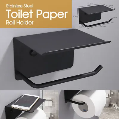 $15.90 • Buy Stainless Steel Toilet Paper Roll Holder Storage + Phone Shelf Bathroom Washroom