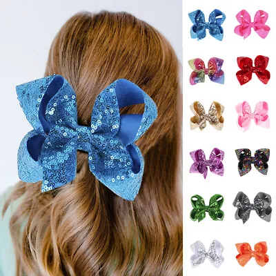 5 Inch Large Bow Sequins Hair Clip Shining Hairpin Rainbow Colorful Headwear J • $7.52