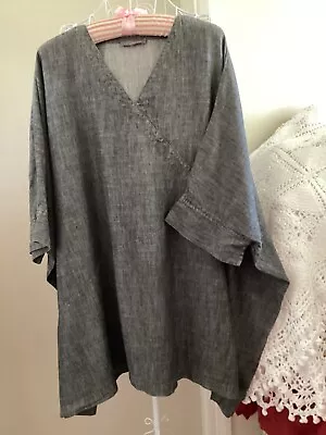 SAHARA Charcoal GREY/Black New LAGENLOOK Linen Mix TUNIC Plus Size CH 82  • £34.50