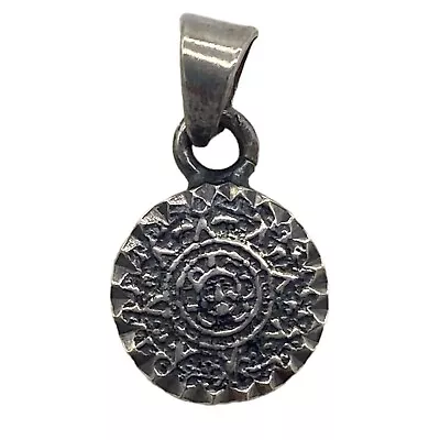 Vintage 925 Sterling Silver Mayan Calendar Aztec Zodiac Wheel Charm Pendant • $24.99