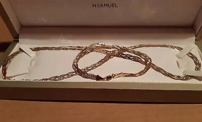 H.Samuel Ladies 9ct Gold Herringbone Necklace And Bracelet Set. • £180