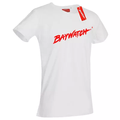 Licensed Baywatch ® White Mens Cotton T-shirt Lifeguard Fancy Dress Top • £14.33