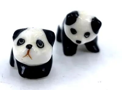 Bone China Panda Bear Figurines Lot Of 2 Miniature Vintage Largest 1.5  Long • $9.99