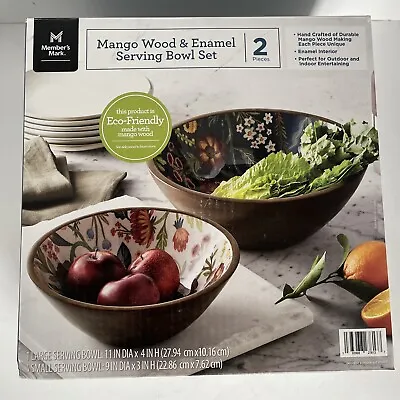 Member's Mark 2 Piece Eco-Friendly Mango Wood & Enamel Serving 2 Bowl Set Floral • $25