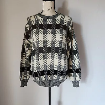 Vintage London Fog Grandpa Wool Blend Check Sweater Crew Neck Sz.M Made In USA • $36.98