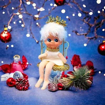 Angel On Swing Ornament Tulle Wings Felt Gold Trim Felt Dress 1950s Christmas  • $62.06