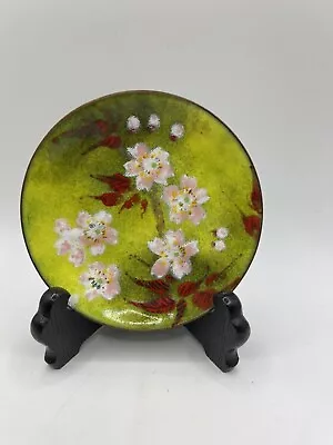 1 Vintage Enamel Over Copper Plates Trinket Dish Sakura Design 4” • $15